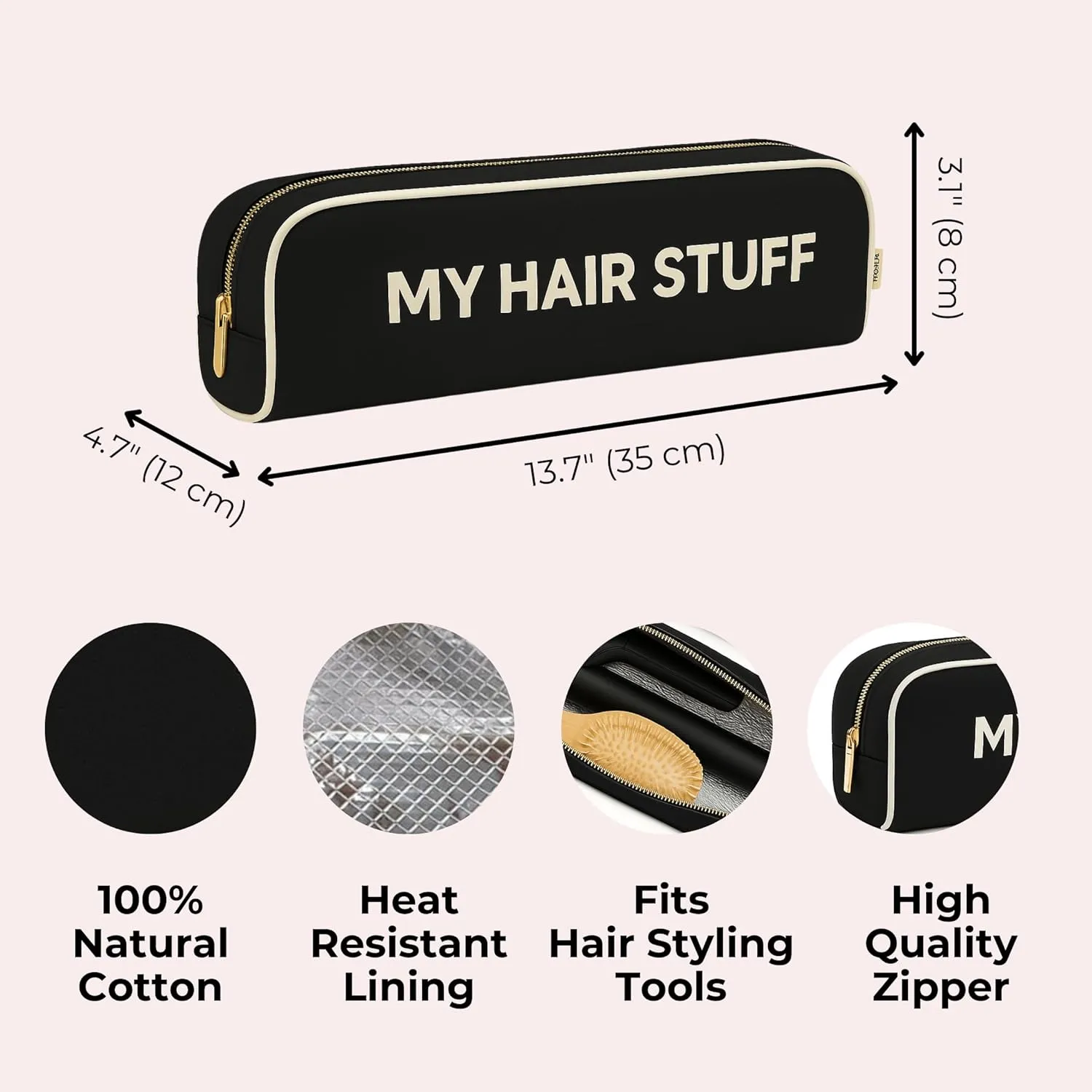 Personalized Hair Tools Travel Bag | Curling Iron Travel Case with Monogramming Heat Resistant | Traveling Case for Grooming Supplies | Hair Straightener Pouch for Hot Tools for Women | Black
