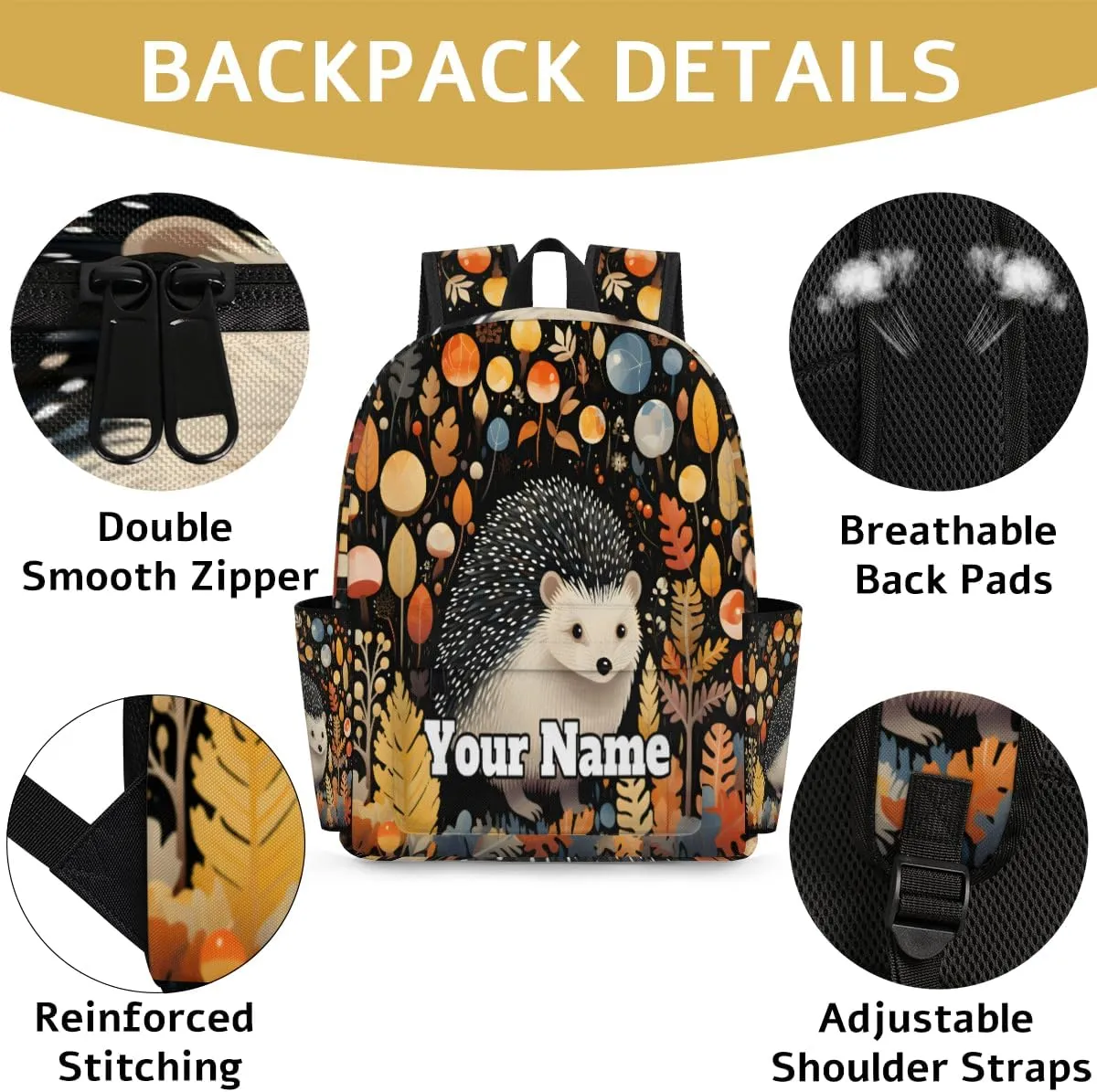 Personalized Hedgehog Preschool Toddler Backpack for Boys Girls Custom Kids Name Small Bookbags Kindergarten Elementary Backpack, Cute Hedgehog