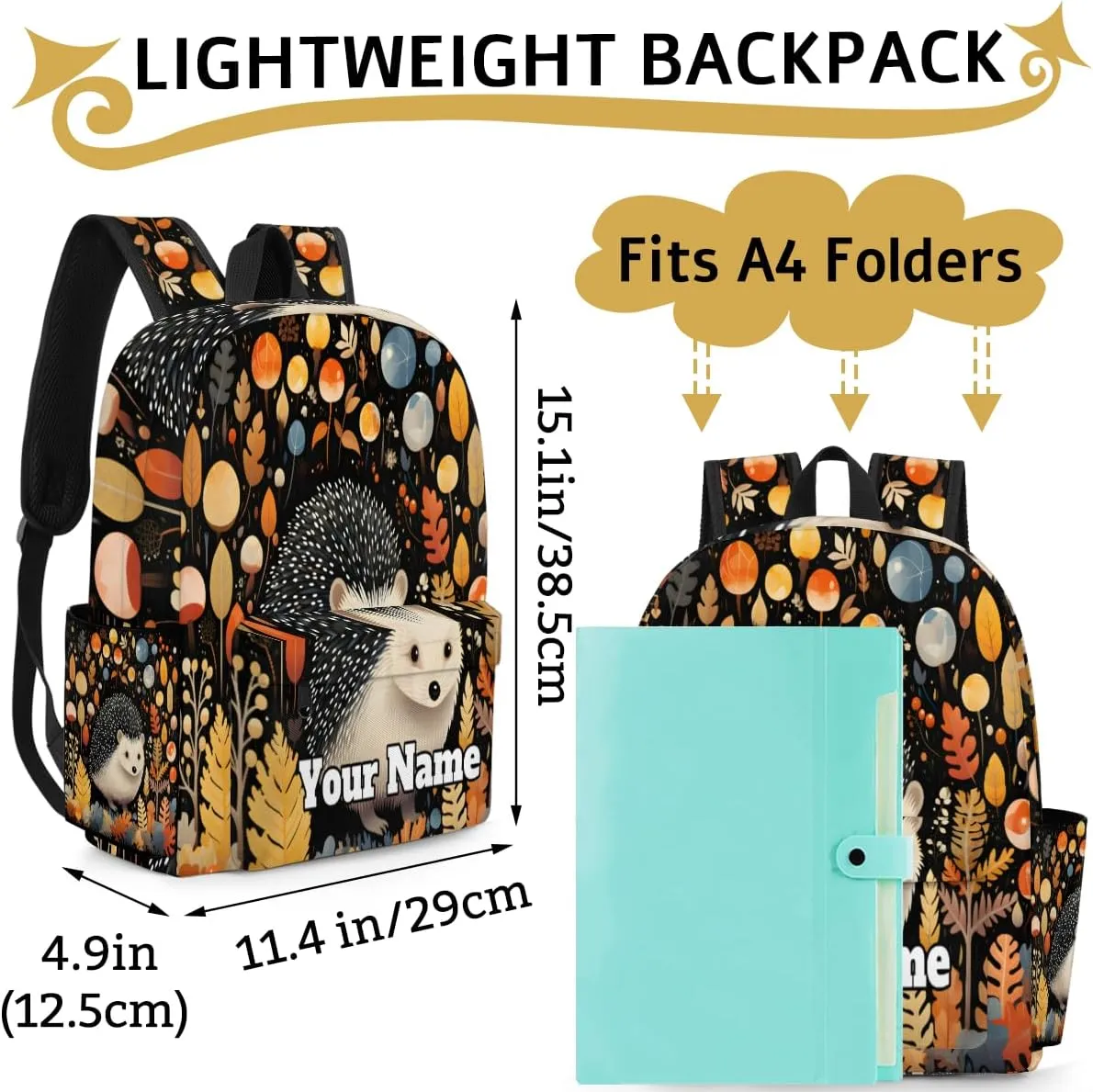 Personalized Hedgehog Preschool Toddler Backpack for Boys Girls Custom Kids Name Small Bookbags Kindergarten Elementary Backpack, Cute Hedgehog