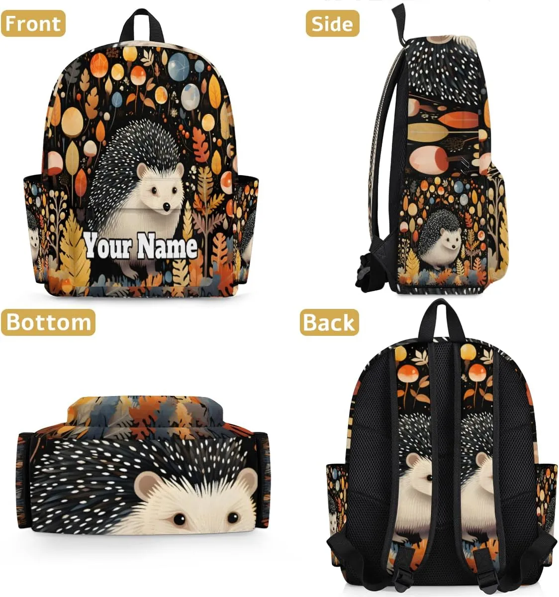 Personalized Hedgehog Preschool Toddler Backpack for Boys Girls Custom Kids Name Small Bookbags Kindergarten Elementary Backpack, Cute Hedgehog