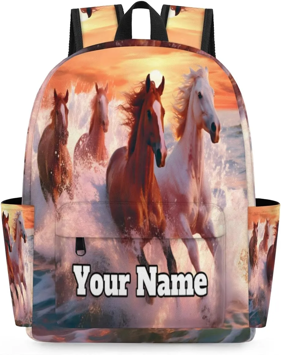 Personalized Horse Theme Preschool Toddler Backpack for Boys Girls Custom Kids Name Small Bookbags Kindergarten Elementary Backpack, Horse Running