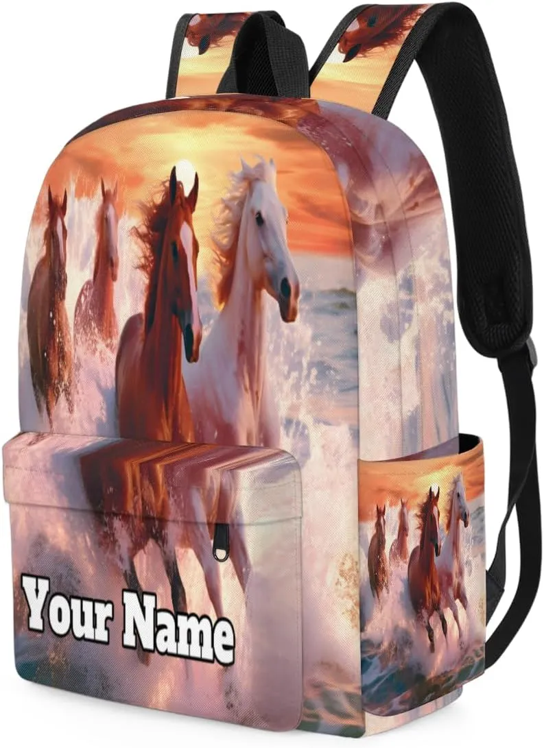 Personalized Horse Theme Preschool Toddler Backpack for Boys Girls Custom Kids Name Small Bookbags Kindergarten Elementary Backpack, Horse Running
