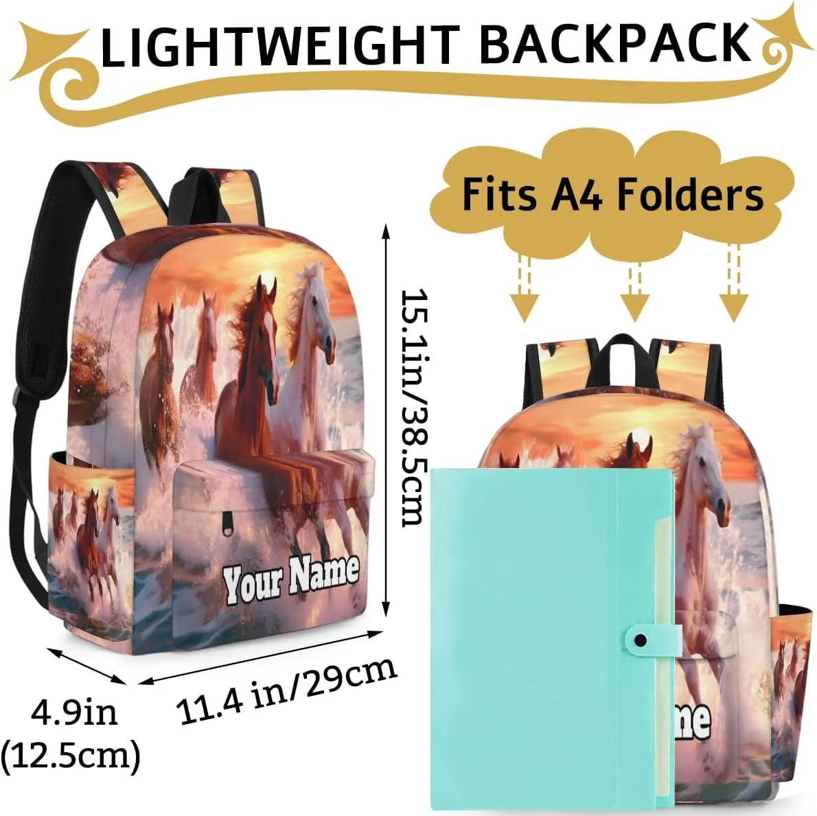 Personalized Horse Theme Preschool Toddler Backpack for Boys Girls Custom Kids Name Small Bookbags Kindergarten Elementary Backpack, Horse Running