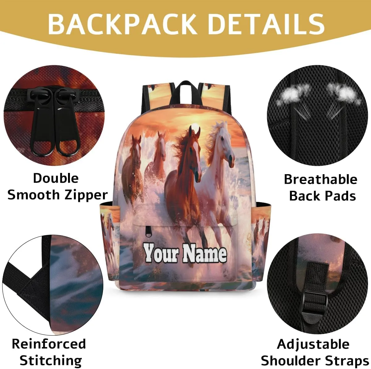 Personalized Horse Theme Preschool Toddler Backpack for Boys Girls Custom Kids Name Small Bookbags Kindergarten Elementary Backpack, Horse Running