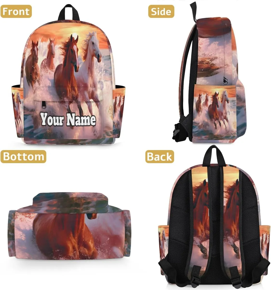 Personalized Horse Theme Preschool Toddler Backpack for Boys Girls Custom Kids Name Small Bookbags Kindergarten Elementary Backpack, Horse Running