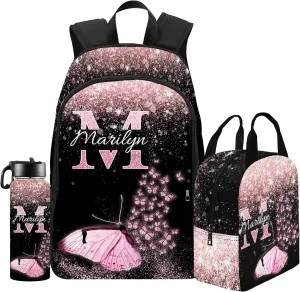 Personalized Kid's Backpack with Lunch Bag Back to School Gifts for Daughter Granddaughter Customized Name School Bag Custom Backpack Shoulders Casual School Bags for Girl