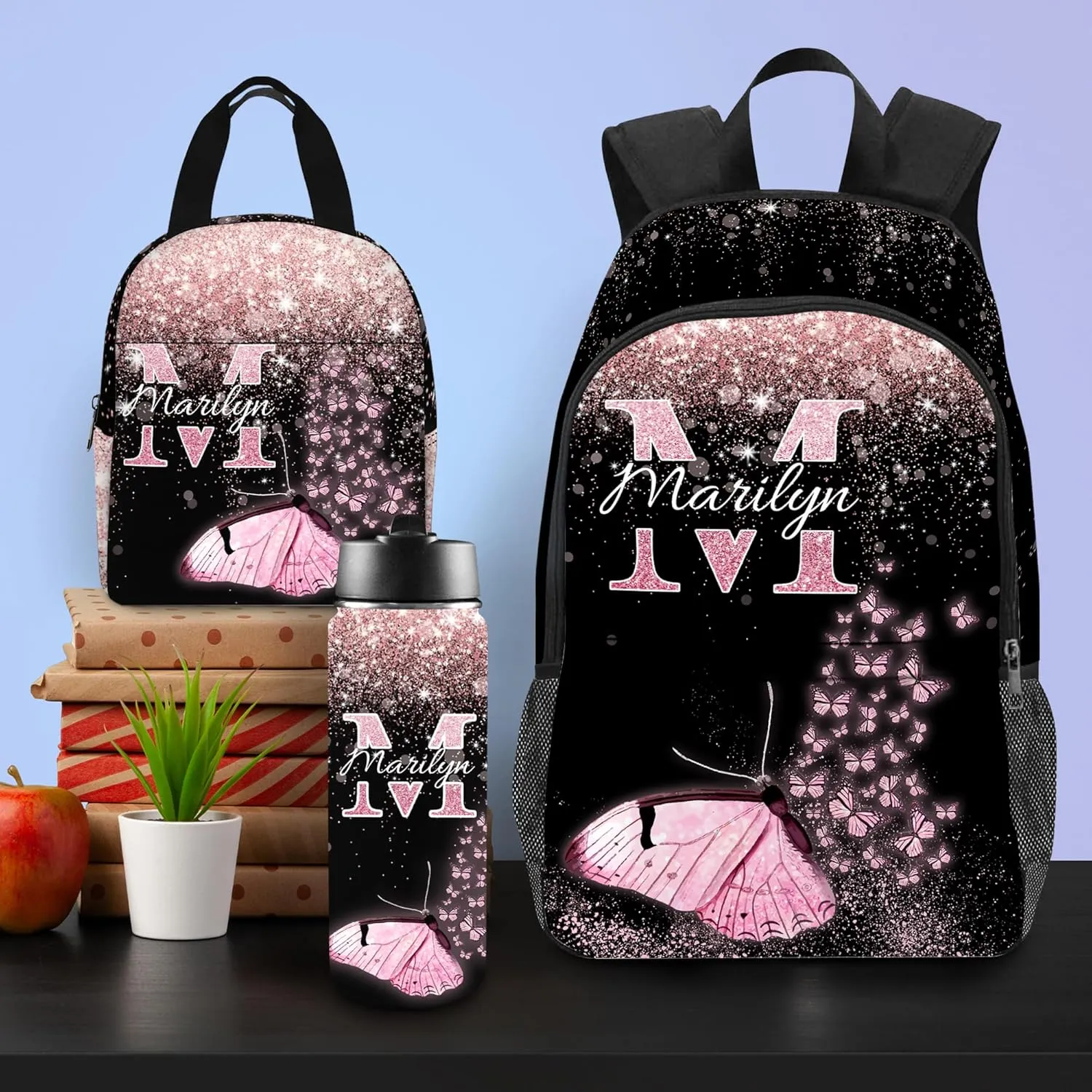Personalized Kid's Backpack with Lunch Bag Back to School Gifts for Daughter Granddaughter Customized Name School Bag Custom Backpack Shoulders Casual School Bags for Girl