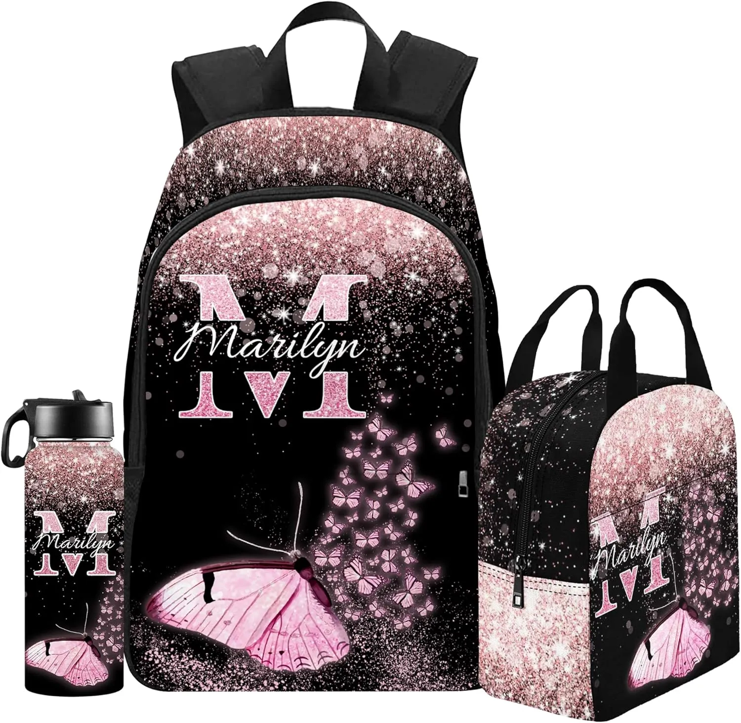 Personalized Kid's Backpack with Lunch Bag Back to School Gifts for Daughter Granddaughter Customized Name School Bag Custom Backpack Shoulders Casual School Bags for Girl