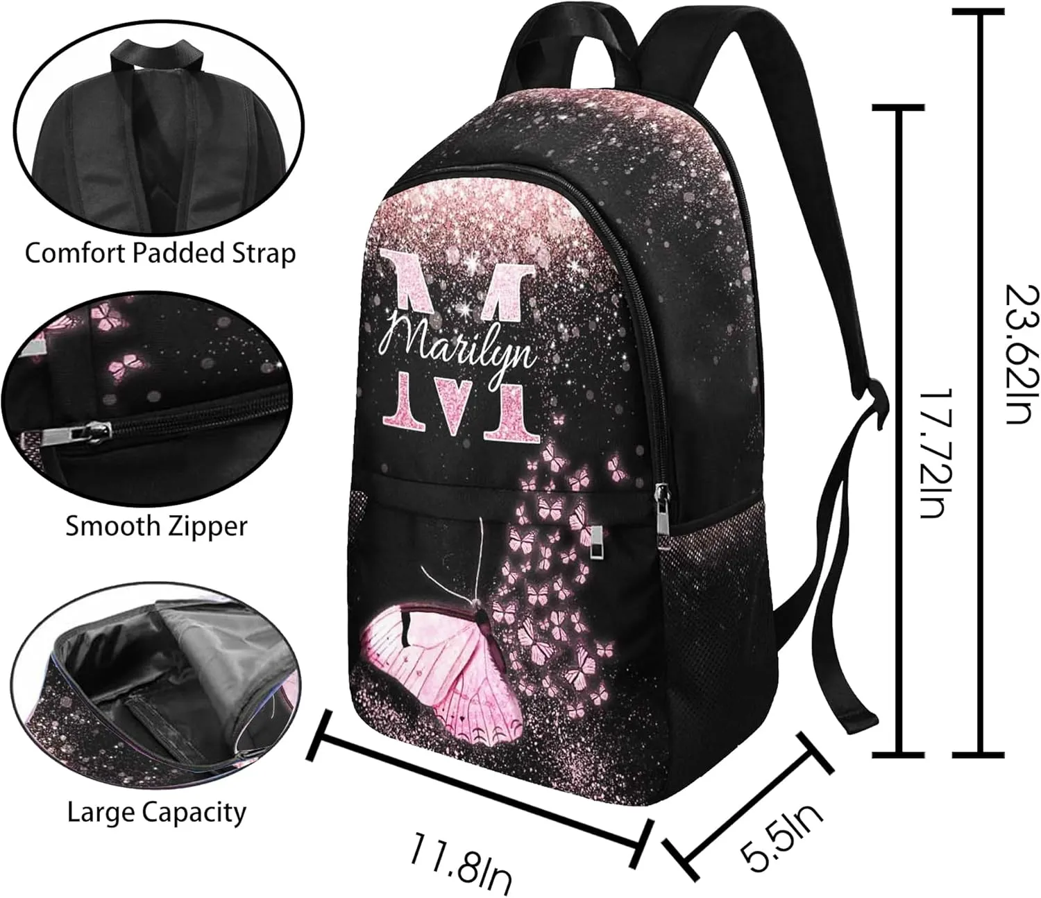 Personalized Kid's Backpack with Lunch Bag Back to School Gifts for Daughter Granddaughter Customized Name School Bag Custom Backpack Shoulders Casual School Bags for Girl