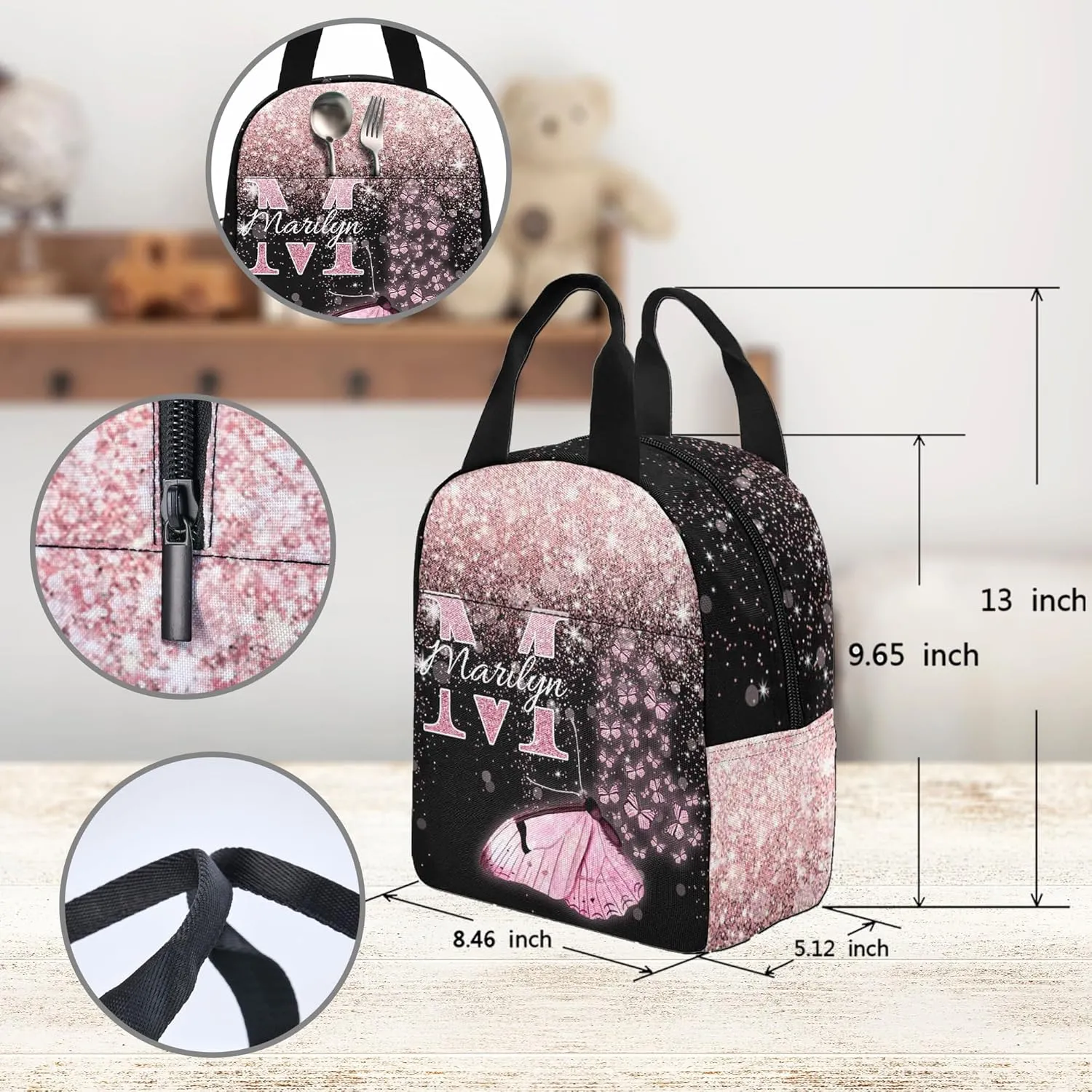 Personalized Kid's Backpack with Lunch Bag Back to School Gifts for Daughter Granddaughter Customized Name School Bag Custom Backpack Shoulders Casual School Bags for Girl