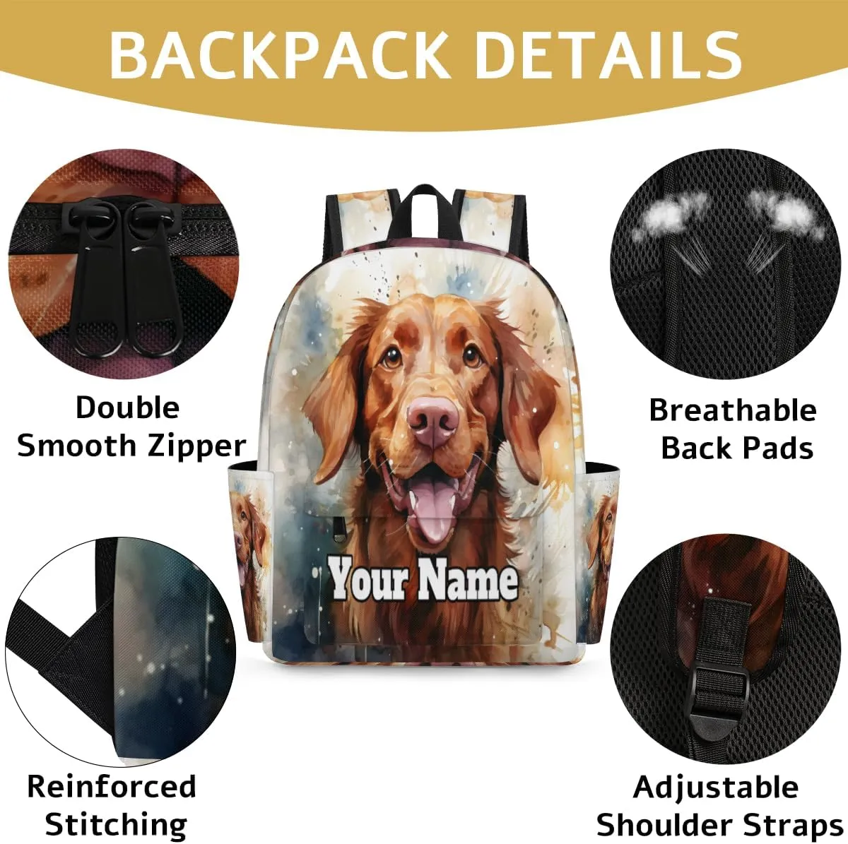 Personalized Labrador Dog Preschool Toddler Backpack for Boys Girls Custom Kids Name Small Bookbags Kindergarten Elementary Backpack, Retriever Dog