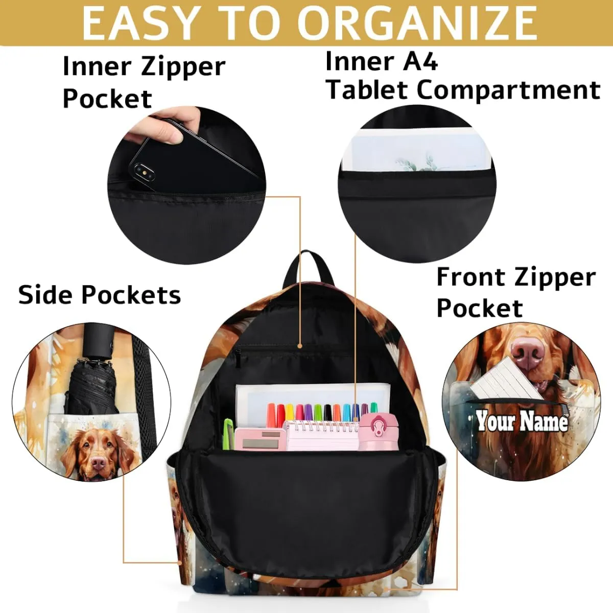 Personalized Labrador Dog Preschool Toddler Backpack for Boys Girls Custom Kids Name Small Bookbags Kindergarten Elementary Backpack, Retriever Dog