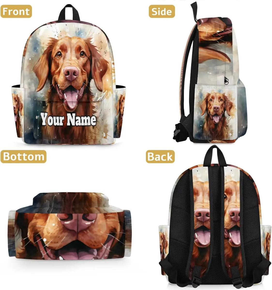 Personalized Labrador Dog Preschool Toddler Backpack for Boys Girls Custom Kids Name Small Bookbags Kindergarten Elementary Backpack, Retriever Dog