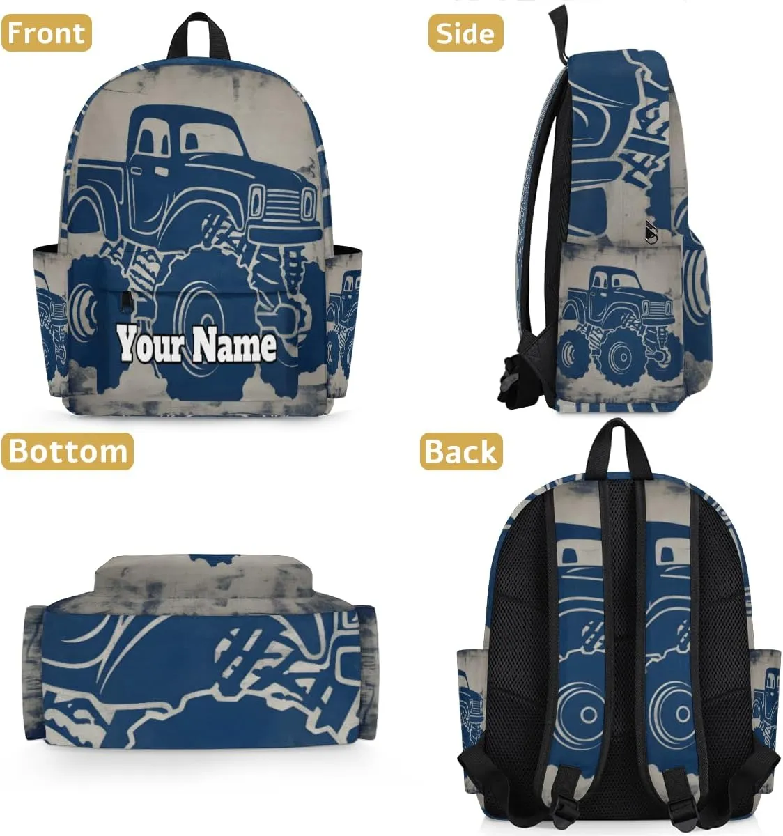 Personalized Monster Truck Preschool Toddler Backpack for Boys Girls Custom Kids Name Small Bookbags Kindergarten Elementary Backpack, Truck Car