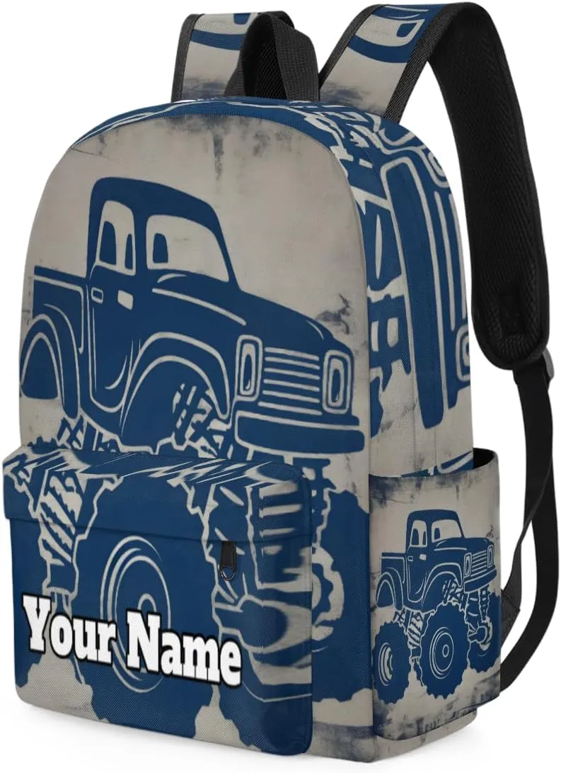 Personalized Monster Truck Preschool Toddler Backpack for Boys Girls Custom Kids Name Small Bookbags Kindergarten Elementary Backpack, Truck Car