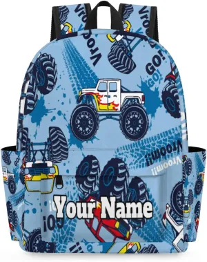 Personalized Monster Truck Preschool Toddler Backpack for Boys Girls Custom Kids Name Small Bookbags Kindergarten Elementary Backpack, Truck Cars