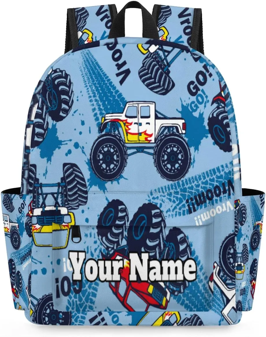Personalized Monster Truck Preschool Toddler Backpack for Boys Girls Custom Kids Name Small Bookbags Kindergarten Elementary Backpack, Truck Cars