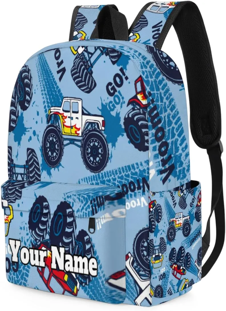 Personalized Monster Truck Preschool Toddler Backpack for Boys Girls Custom Kids Name Small Bookbags Kindergarten Elementary Backpack, Truck Cars