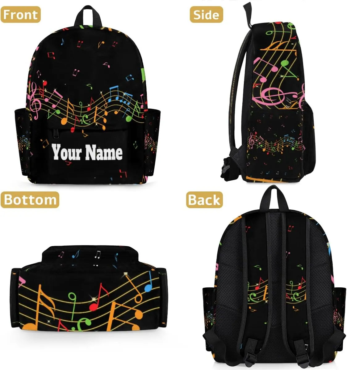 Personalized Music Note Preschool Toddler Backpack for Boys Girls Custom Kids Name Small Bookbags Kindergarten Elementary Backpack, Colorful Music