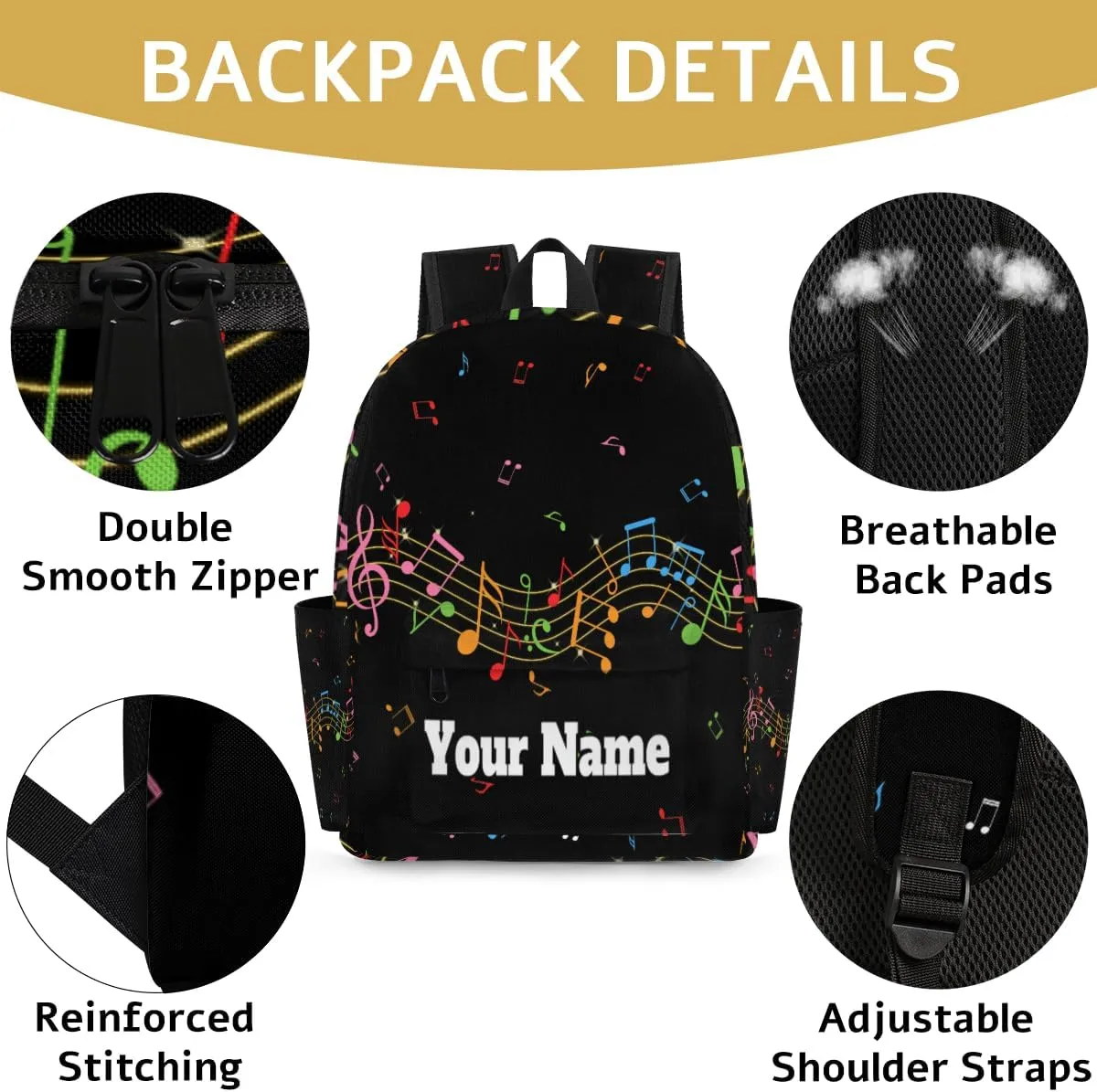 Personalized Music Note Preschool Toddler Backpack for Boys Girls Custom Kids Name Small Bookbags Kindergarten Elementary Backpack, Colorful Music