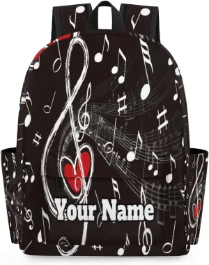 Personalized Music Themed Heart Preschool Toddler Backpack for Boys Girls Custom Kids Name Small Bookbags Kindergarten Elementary Backpack, Musical Note