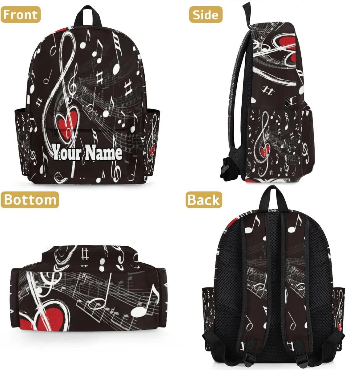 Personalized Music Themed Heart Preschool Toddler Backpack for Boys Girls Custom Kids Name Small Bookbags Kindergarten Elementary Backpack, Musical Note