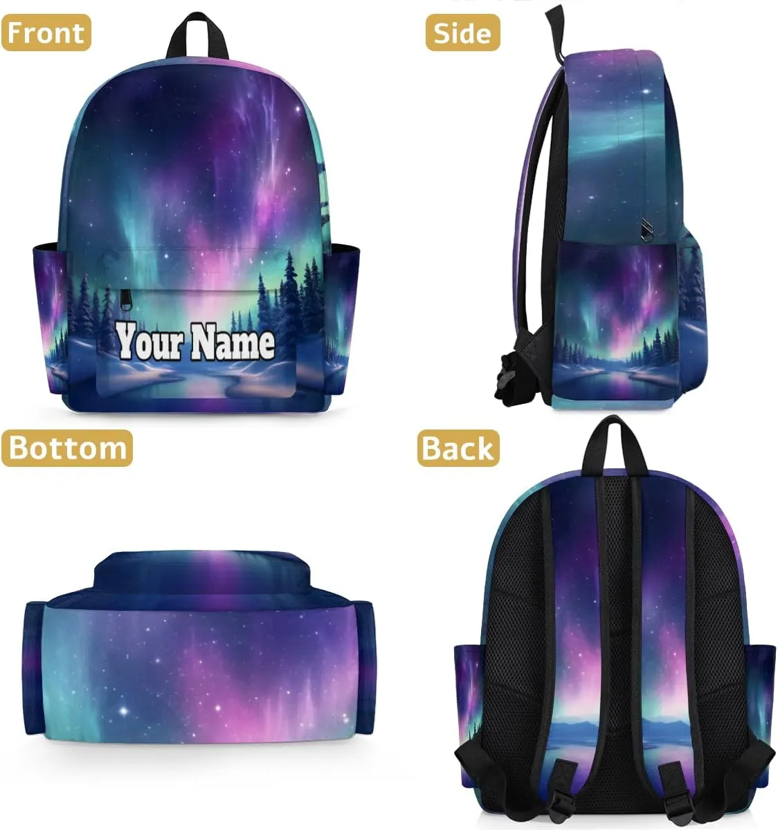 Personalized Northern Lights Aurora Preschool Toddler Backpack for Boys Girls Custom Kids Name Small Bookbags Kindergarten Elementary Backpack, Galaxy Aurora