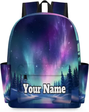Personalized Northern Lights Aurora Preschool Toddler Backpack for Boys Girls Custom Kids Name Small Bookbags Kindergarten Elementary Backpack, Galaxy Aurora