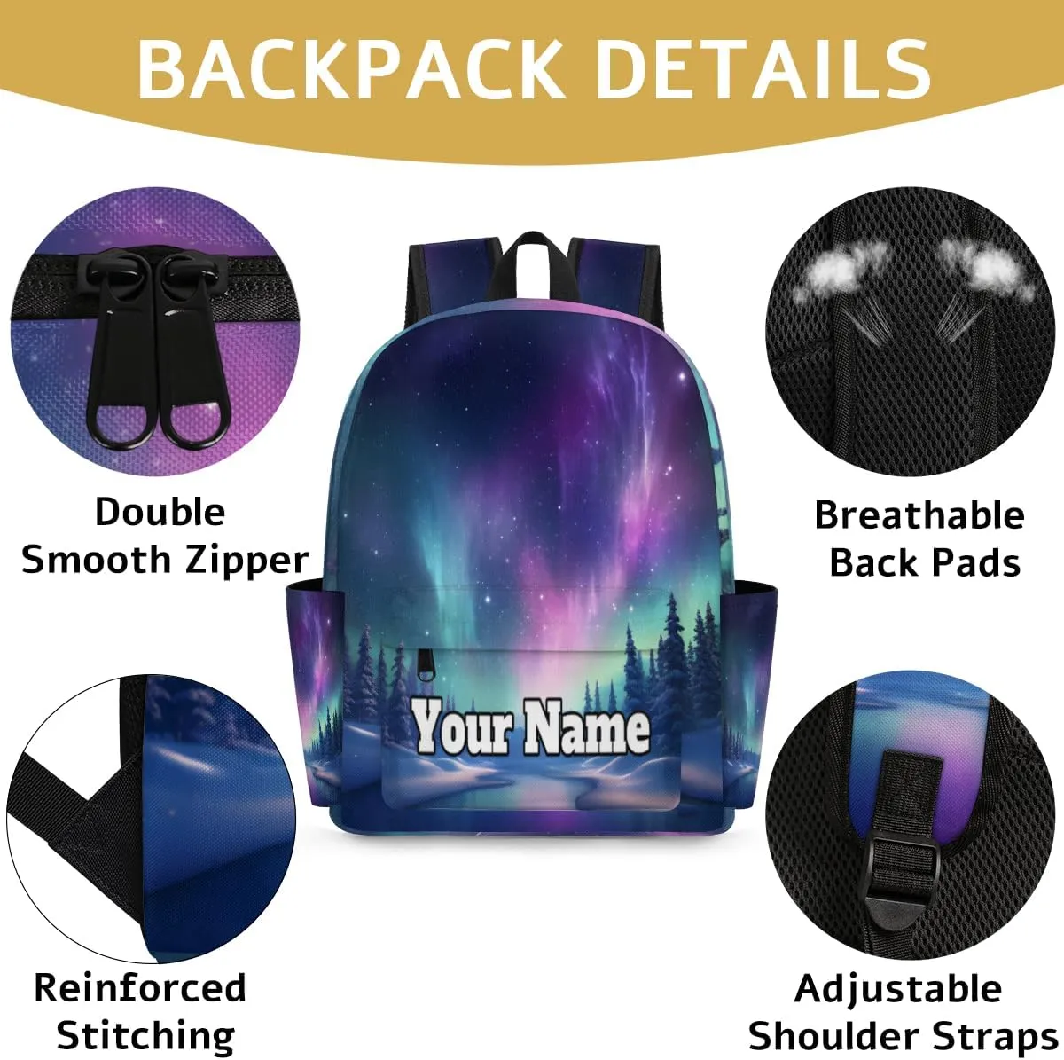 Personalized Northern Lights Aurora Preschool Toddler Backpack for Boys Girls Custom Kids Name Small Bookbags Kindergarten Elementary Backpack, Galaxy Aurora