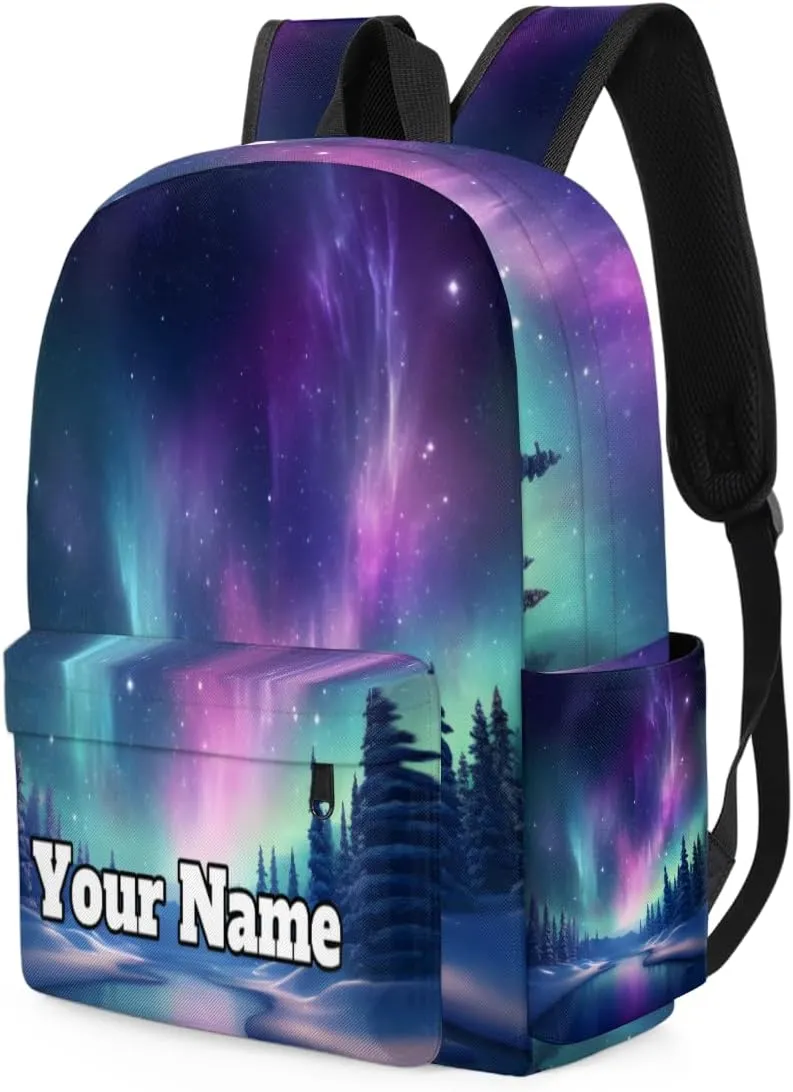Personalized Northern Lights Aurora Preschool Toddler Backpack for Boys Girls Custom Kids Name Small Bookbags Kindergarten Elementary Backpack, Galaxy Aurora