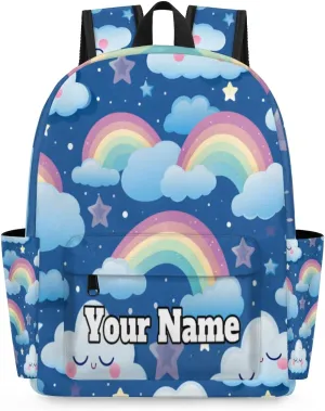 Personalized Rainbow Clouds Preschool Toddler Backpack for Boys Girls Custom Kids Name Small Bookbags Kindergarten Elementary Backpack, Cartoon Clouds