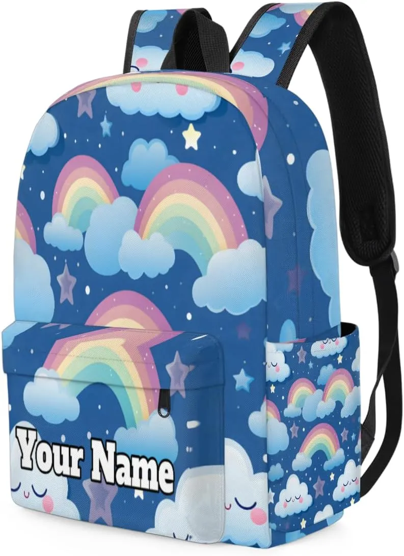 Personalized Rainbow Clouds Preschool Toddler Backpack for Boys Girls Custom Kids Name Small Bookbags Kindergarten Elementary Backpack, Cartoon Clouds