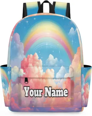 Personalized Rainbow Preschool Toddler Backpack for Boys Girls Custom Kids Name Small Bookbags Kindergarten Elementary Backpack, Rainbow Clouds