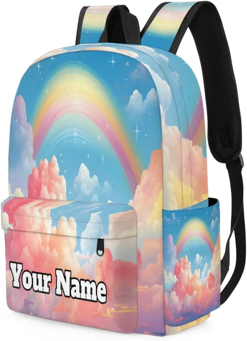 Personalized Rainbow Preschool Toddler Backpack for Boys Girls Custom Kids Name Small Bookbags Kindergarten Elementary Backpack, Rainbow Clouds