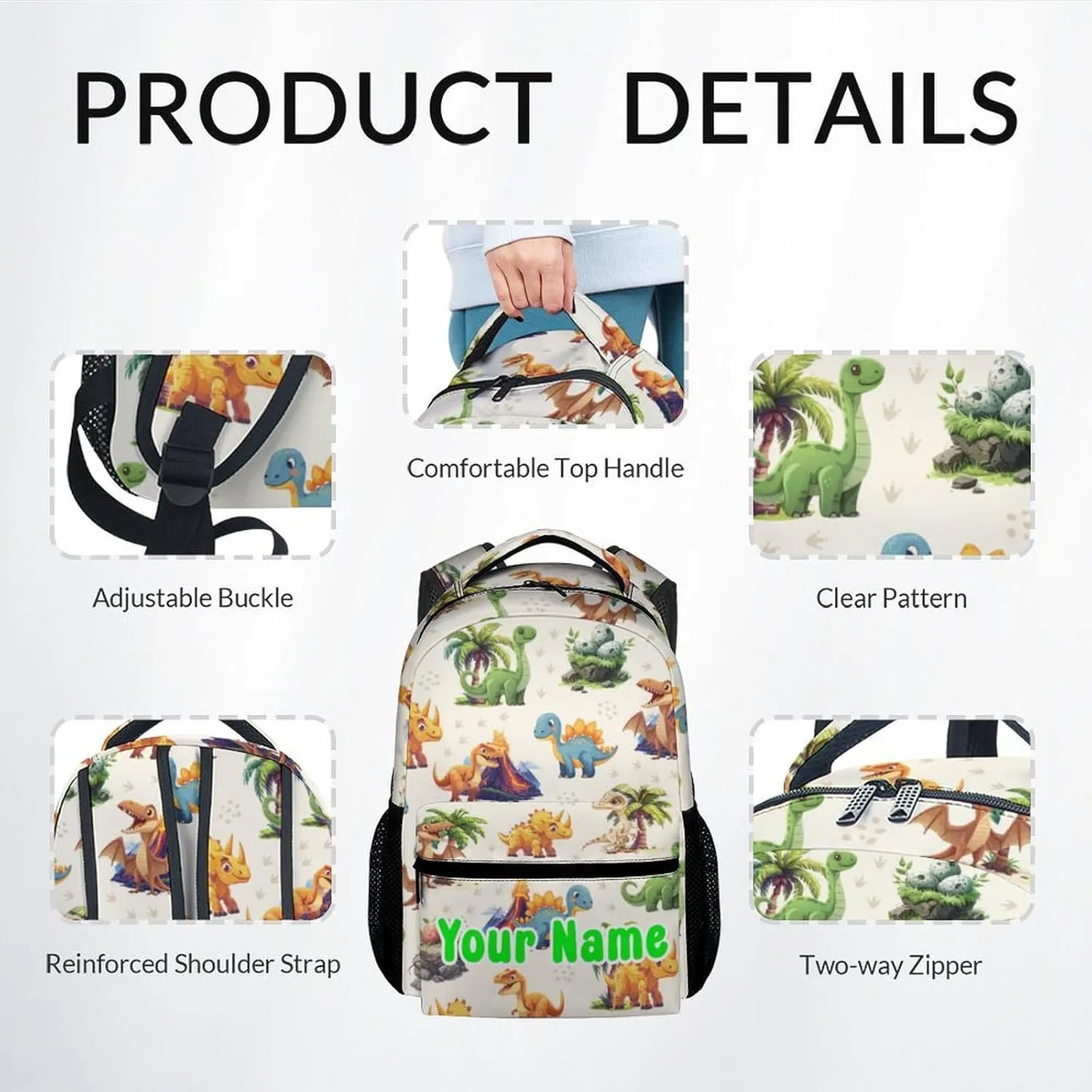 Personalized School Backpack for Girls Boys, Dinosaur Backpacks for Kids Ages 6-10, Set of 3 Bookbag for Elementary Middle, Cute Colorful School Bag with Lunch Box and Pencil Case