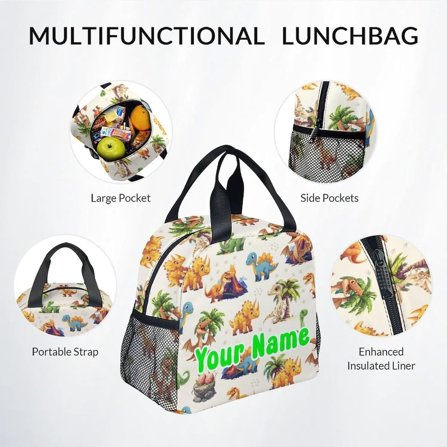 Personalized School Backpack for Girls Boys, Dinosaur Backpacks for Kids Ages 6-10, Set of 3 Bookbag for Elementary Middle, Cute Colorful School Bag with Lunch Box and Pencil Case