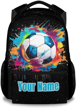 Personalized Soccer Backpack for Girls Boys, Custom Kids Backpack School Bookbag for Primary Elementary, Durable, Lightweight, 17 Inch Colorful Backpack School Essentials