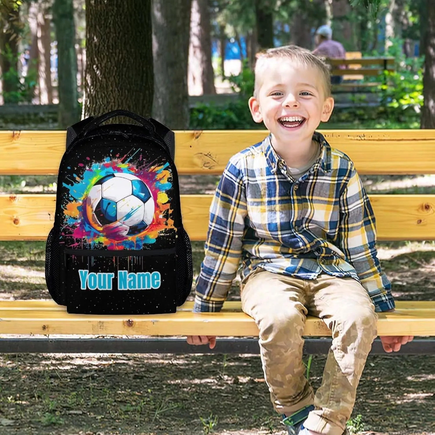 Personalized Soccer Backpack for Girls Boys, Custom Kids Backpack School Bookbag for Primary Elementary, Durable, Lightweight, 17 Inch Colorful Backpack School Essentials