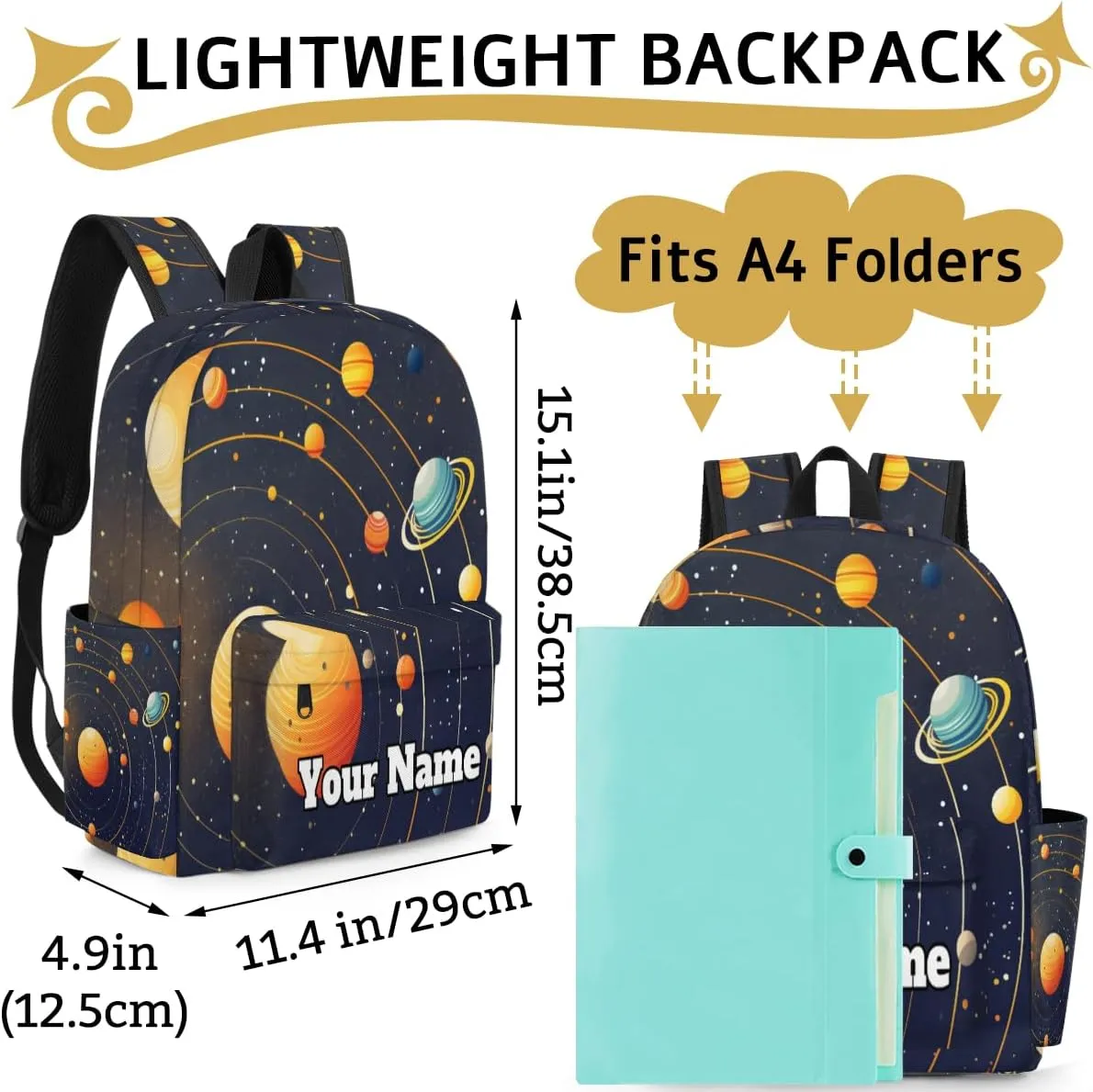 Personalized Solar System Preschool Toddler Backpack for Boys Girls Custom Kids Name Small Bookbags Kindergarten Elementary Backpack, Planet Space