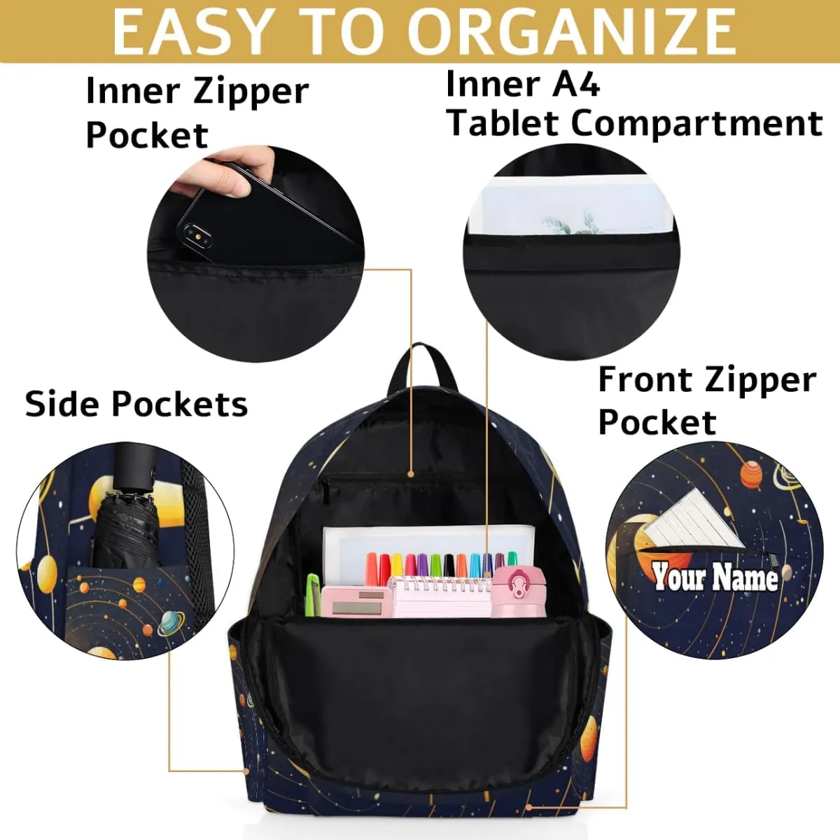 Personalized Solar System Preschool Toddler Backpack for Boys Girls Custom Kids Name Small Bookbags Kindergarten Elementary Backpack, Planet Space