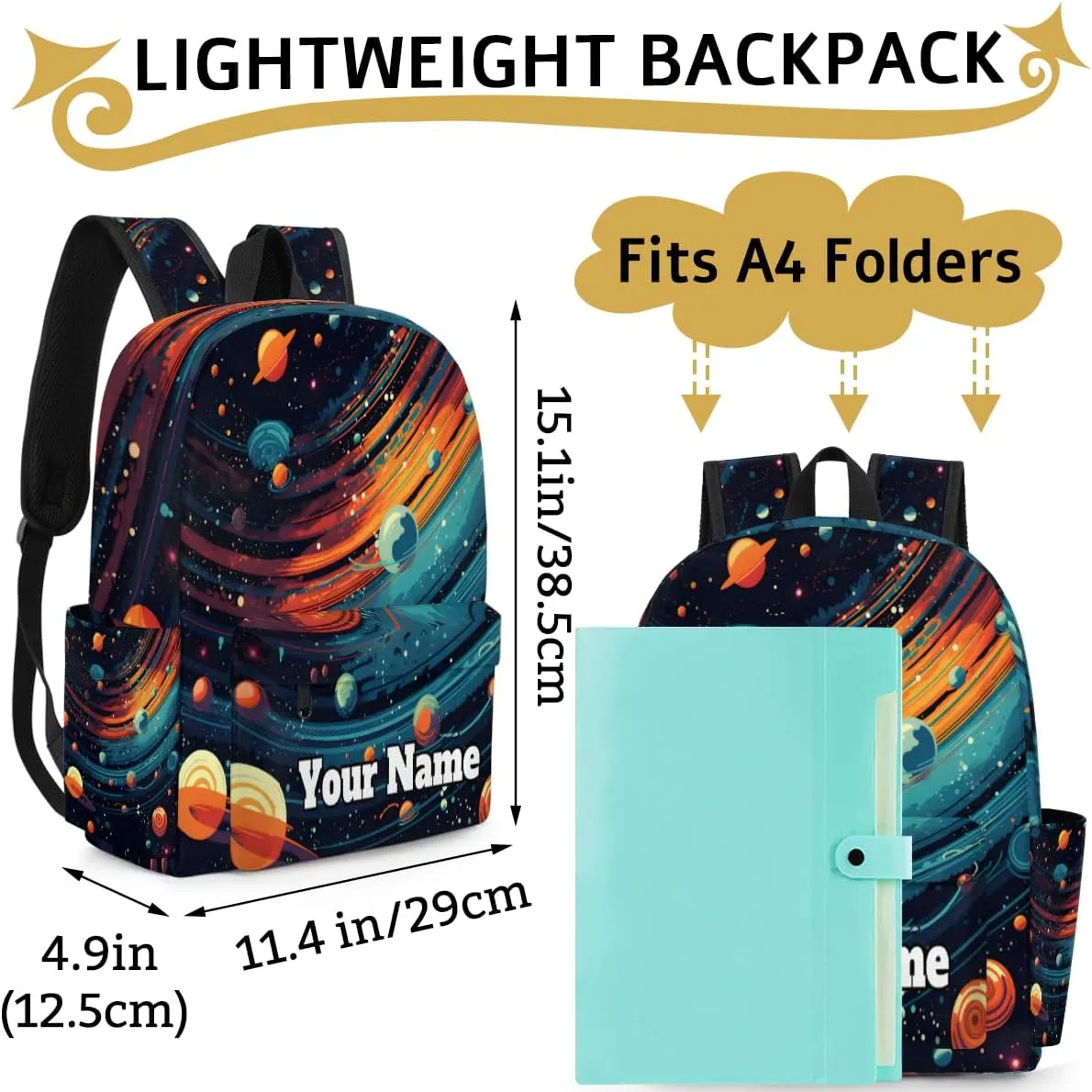 Personalized Space Preschool Toddler Backpack for Boys Girls Custom Kids Name Small Bookbags Kindergarten Elementary Backpack, Galaxy Stars