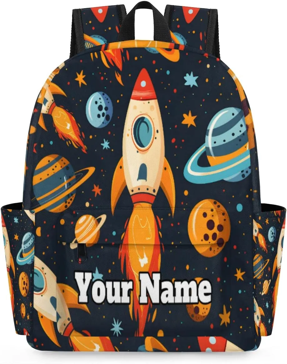 Personalized Space Preschool Toddler Backpack for Boys Girls Custom Kids Name Small Bookbags Kindergarten Elementary Backpack, Space Rockets Planet
