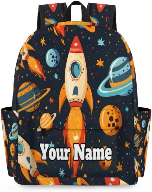 Personalized Space Preschool Toddler Backpack for Boys Girls Custom Kids Name Small Bookbags Kindergarten Elementary Backpack, Space Rockets Planet