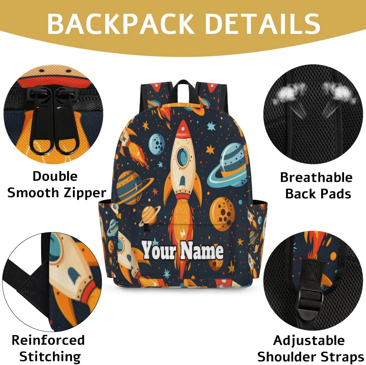 Personalized Space Preschool Toddler Backpack for Boys Girls Custom Kids Name Small Bookbags Kindergarten Elementary Backpack, Space Rockets Planet