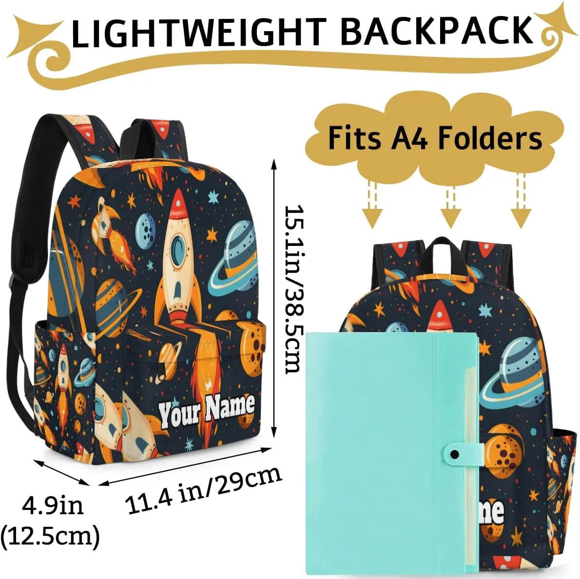Personalized Space Preschool Toddler Backpack for Boys Girls Custom Kids Name Small Bookbags Kindergarten Elementary Backpack, Space Rockets Planet