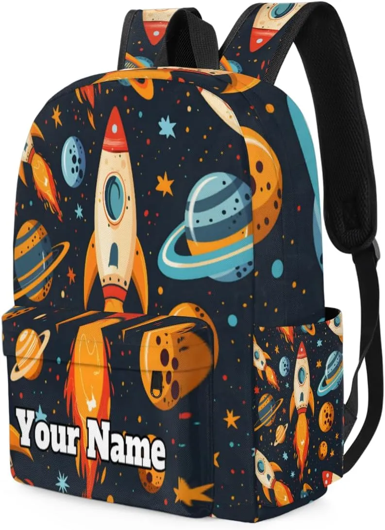 Personalized Space Preschool Toddler Backpack for Boys Girls Custom Kids Name Small Bookbags Kindergarten Elementary Backpack, Space Rockets Planet
