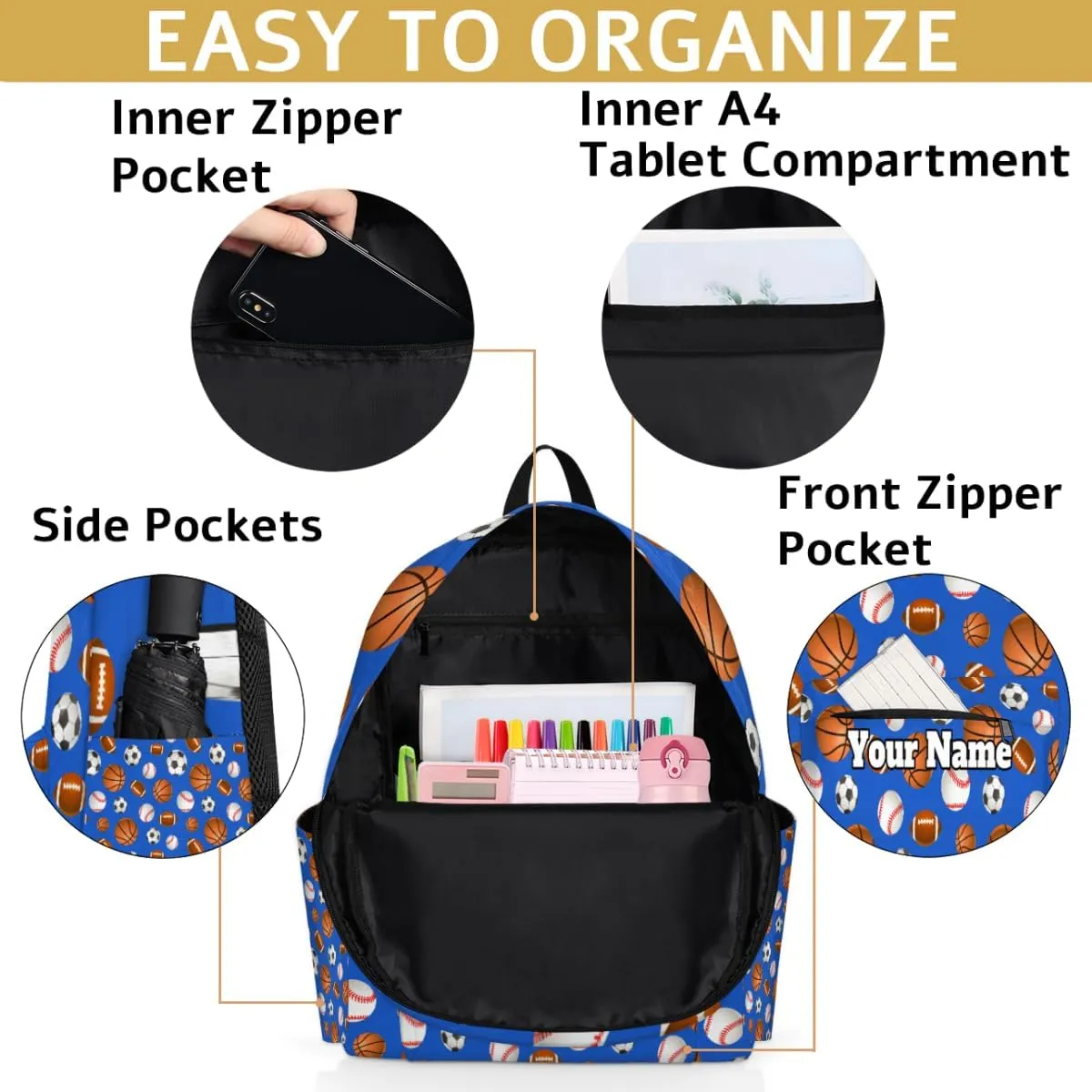 Personalized Sports Ball Preschool Toddler Backpack for Boys Girls Custom Kids Name Small Bookbags Kindergarten Elementary Backpack, Basketball