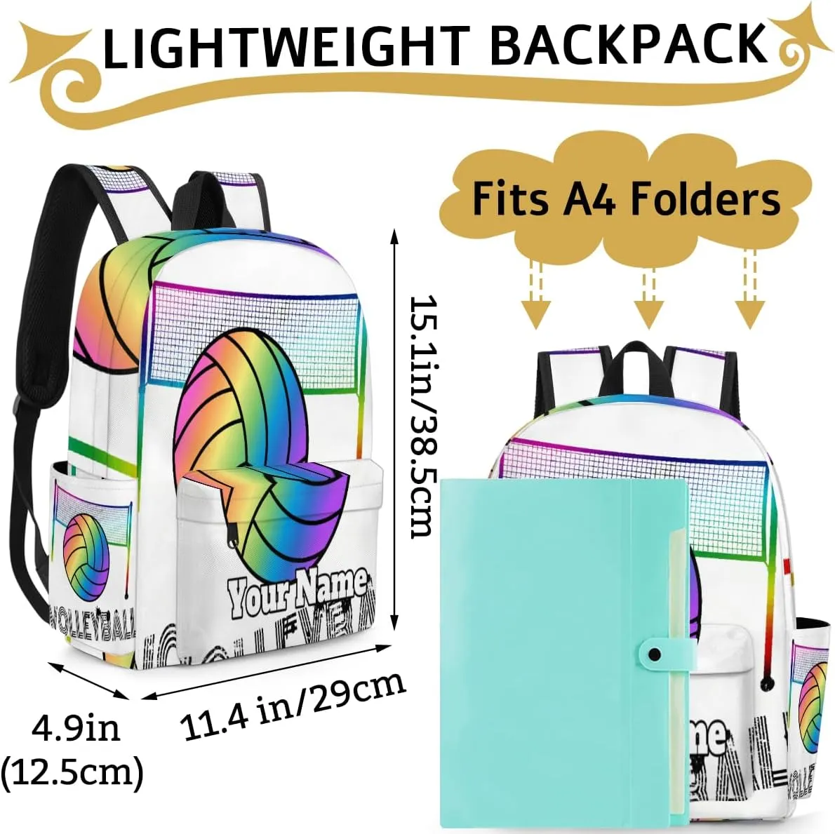 Personalized Volleyball Preschool Toddler Backpack for Boys Girls Custom Kids Name Small Bookbags Kindergarten Elementary Backpack, Colorful Volleyball