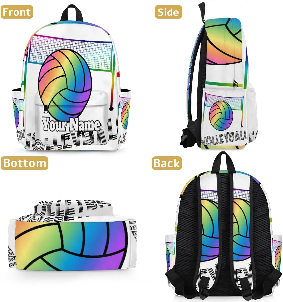 Personalized Volleyball Preschool Toddler Backpack for Boys Girls Custom Kids Name Small Bookbags Kindergarten Elementary Backpack, Colorful Volleyball