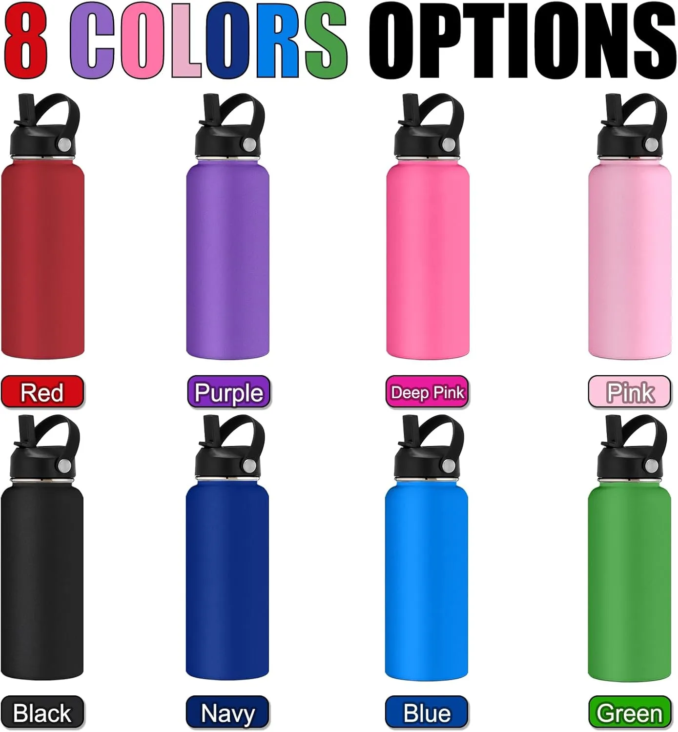 Personalized Water Bottle Custom Insulated Water Bottles with Straw Lid 32oz Customized Engraved Stainless Steel Bottles with Name Logo, Gift for School Sports Outdoor, Black